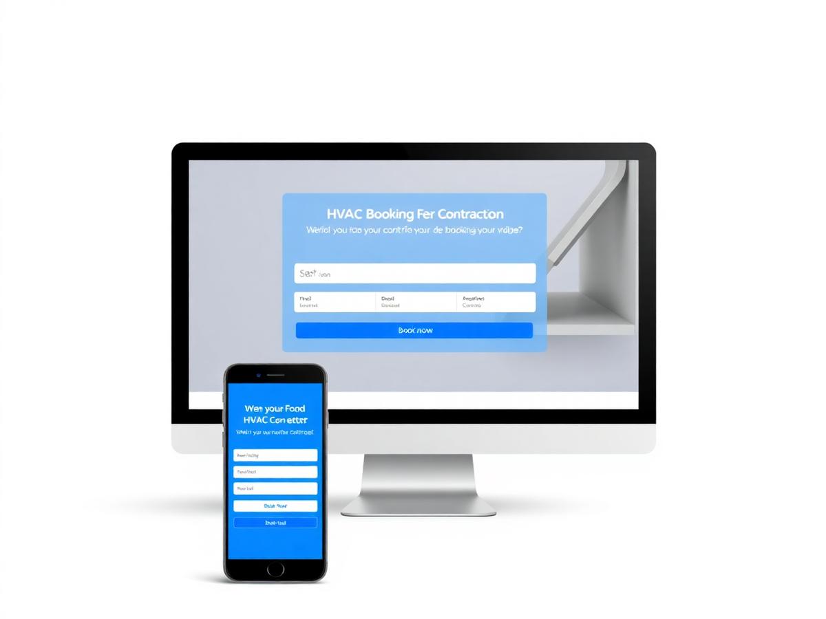 Concept HVAC contractor booking website shown on desktop and mobile